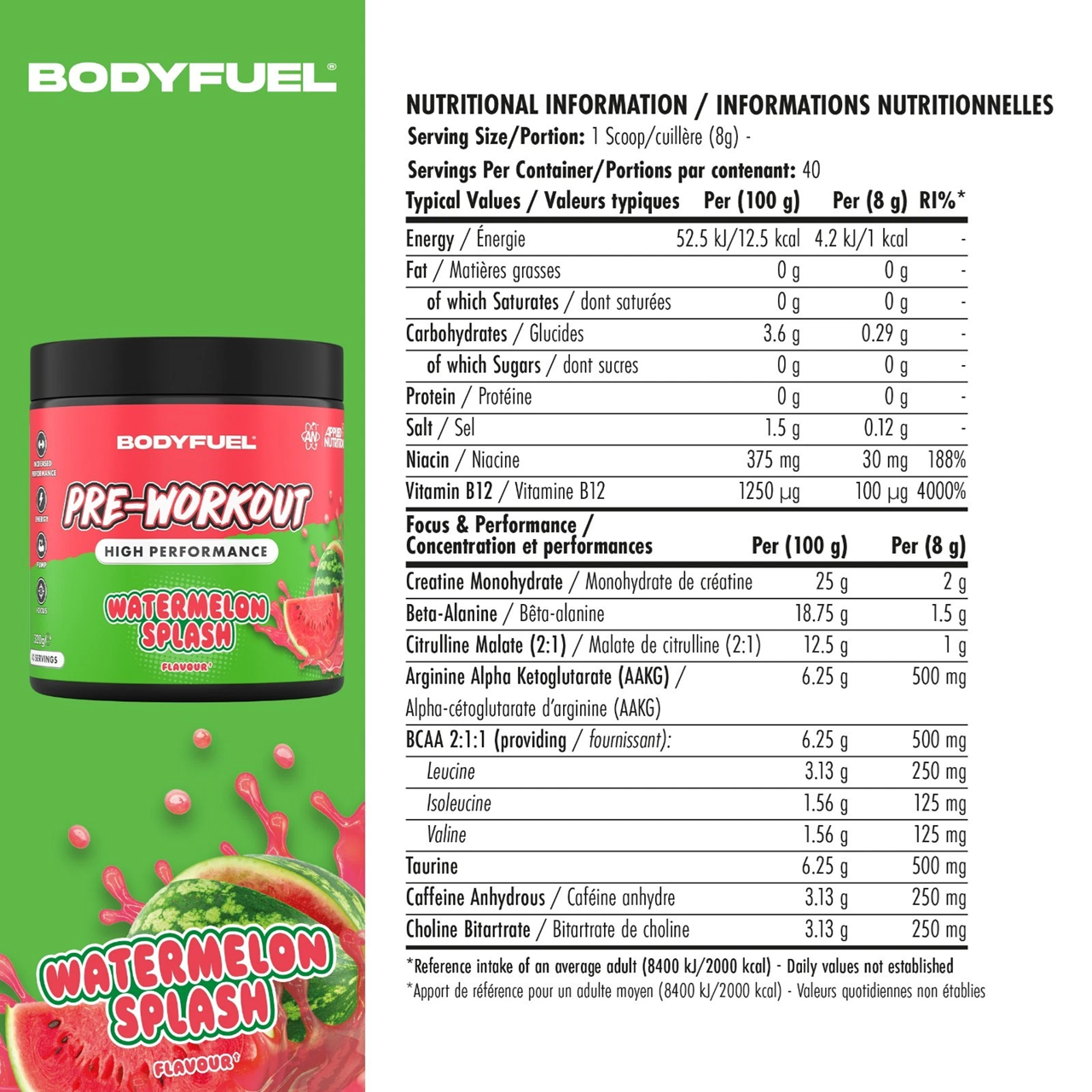 BodyFuel Pre-Workout Powder – High Energy (40 Servings)