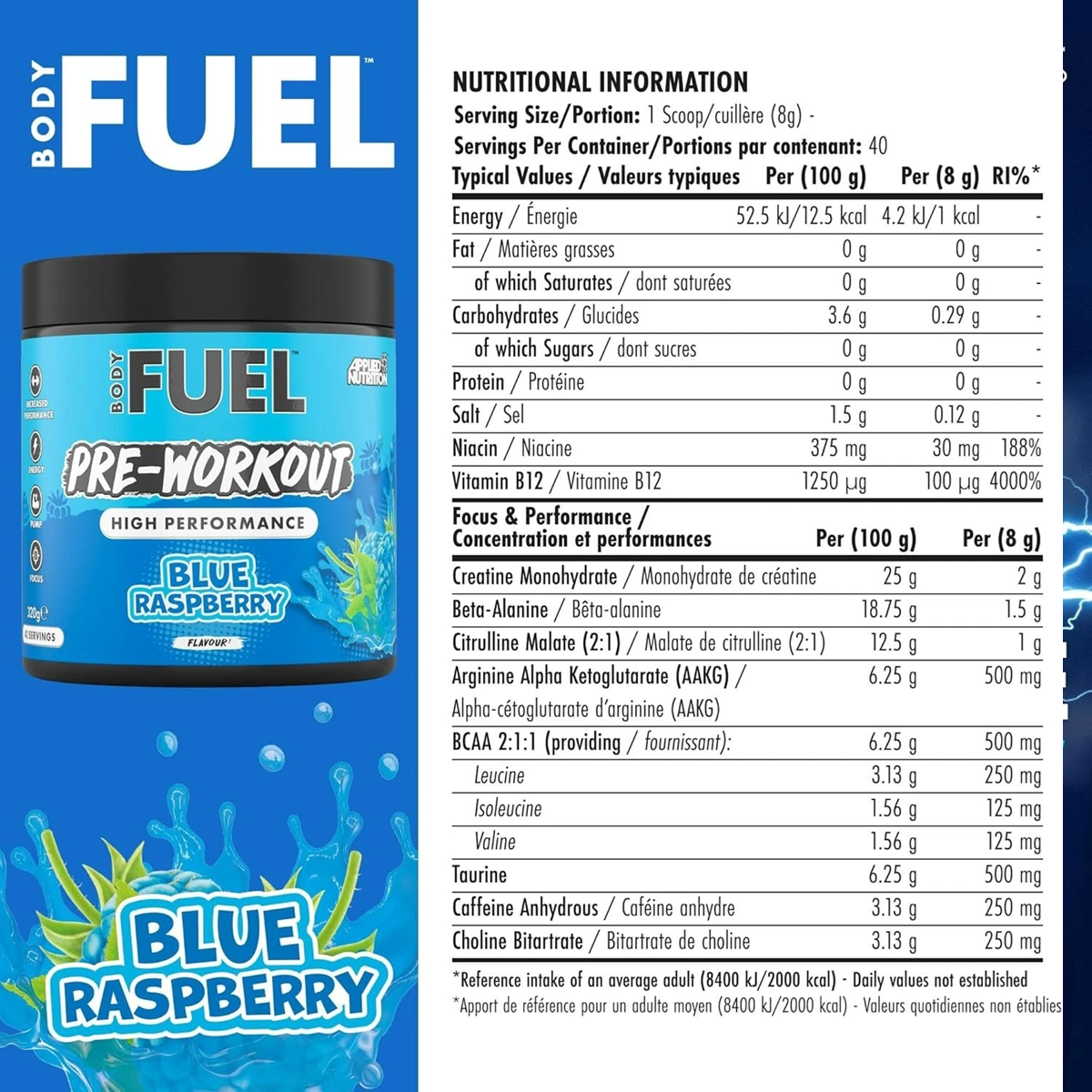 BodyFuel Pre-Workout Powder – High Energy (40 Servings)